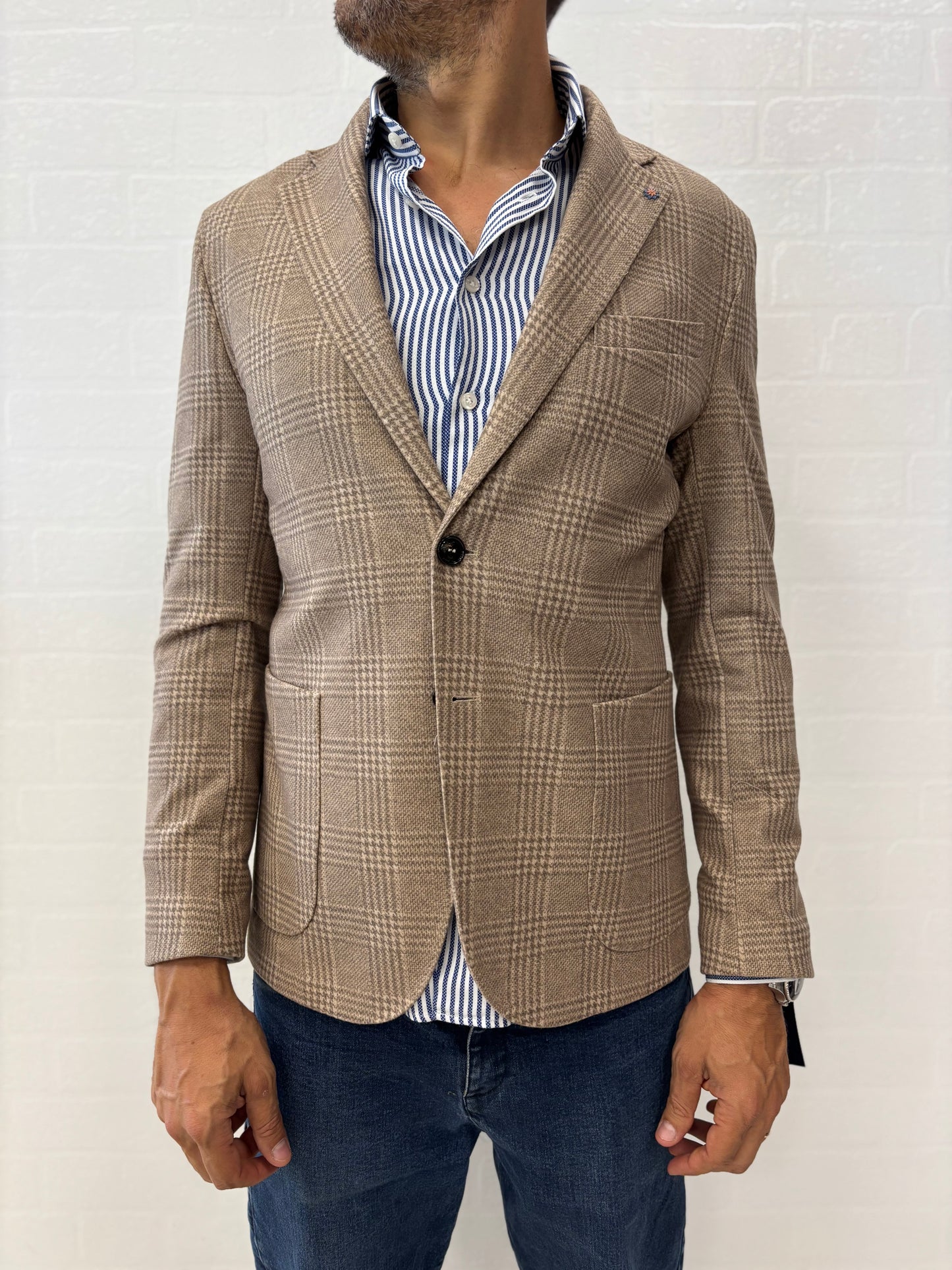 Bharnaba giacca jersey scacchi BEIGE