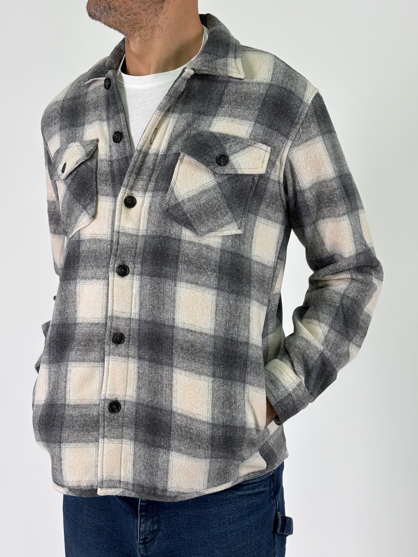 Philotinto overshirt a scacchi con pelliccia intera GRIGIO/PANNA