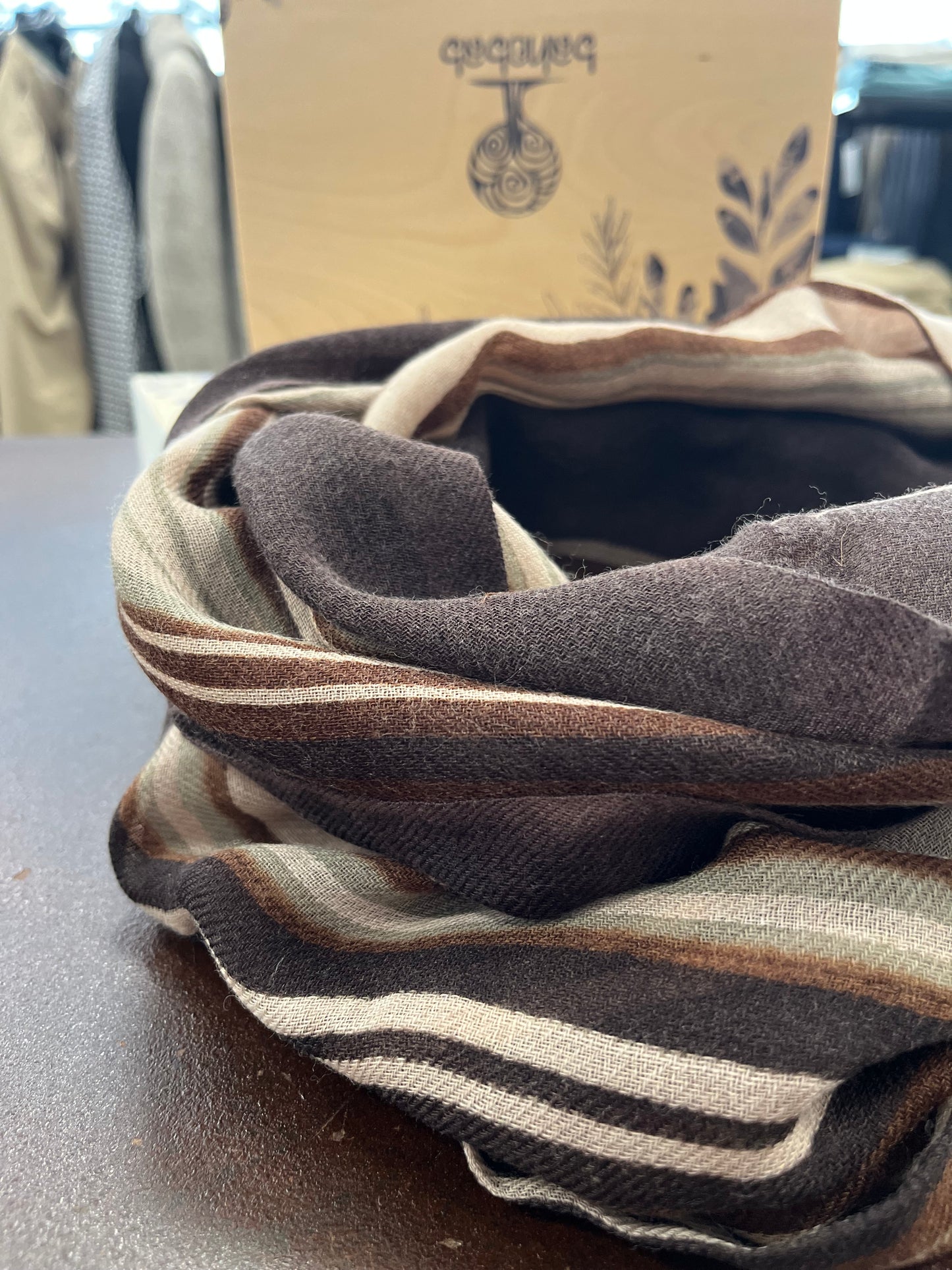 Bahobab Sciarpa 100% lana fantasia righe MARRONE/BEIGE