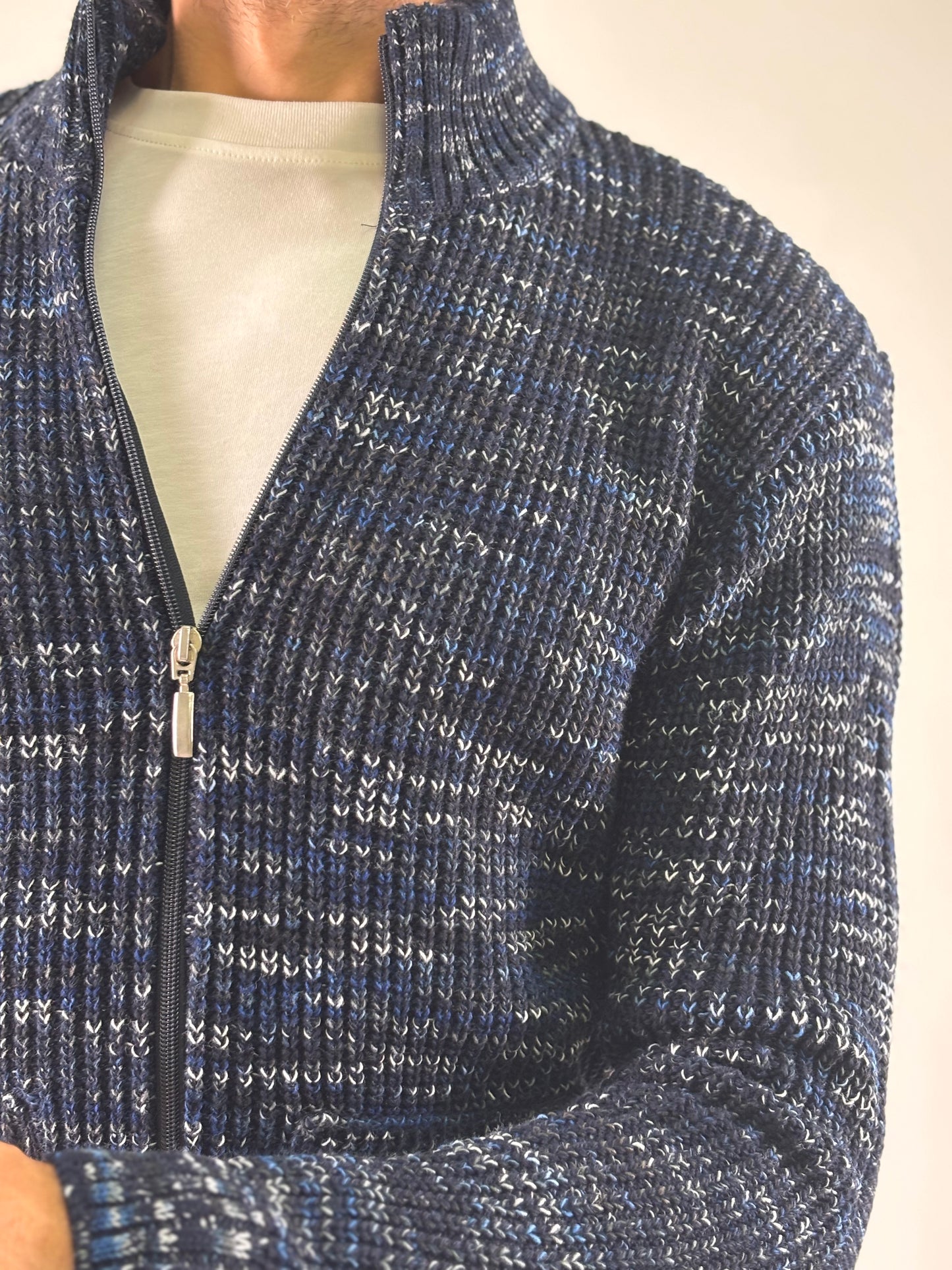 BL11 Cardigan melange con zip BLU