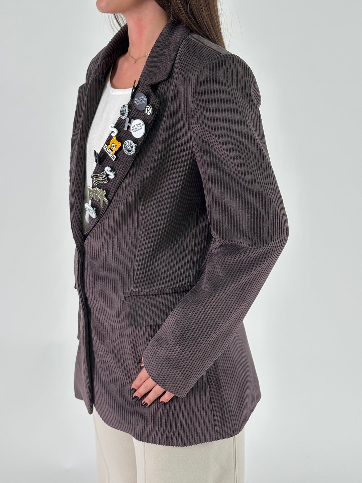 Tensione In giacca con spille velluto MARRONE