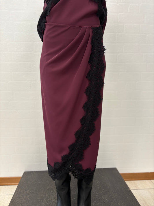 Tensione In Gonna incrocio con bordo pizzo nero BORDEAUX