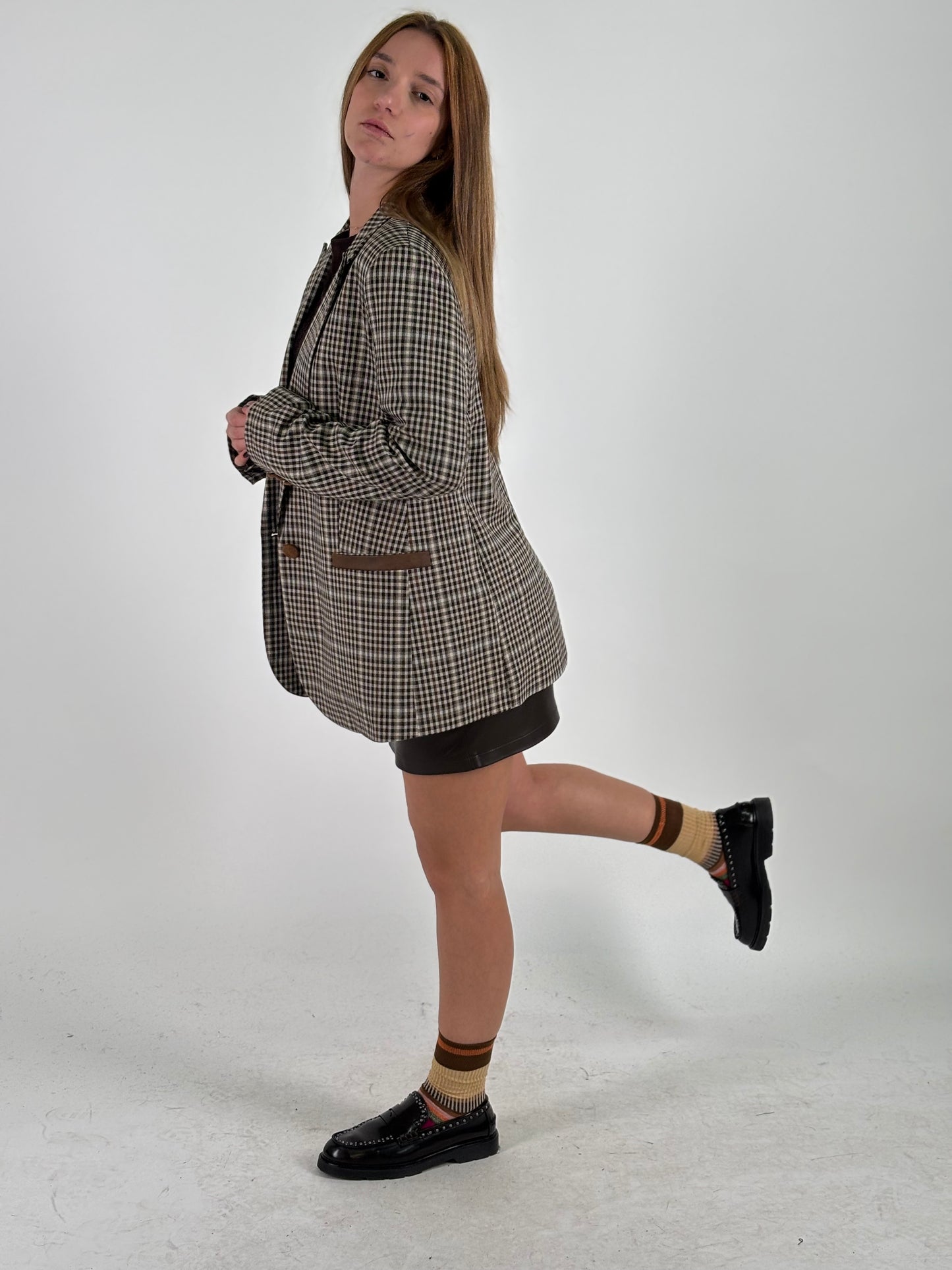 Susy Mix Giacca un bottone SCACCO MARRONE