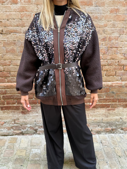 Dixie Bomber cardigan con paillettes grandi MARRONE