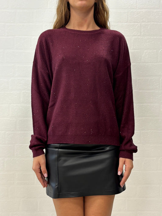 Griffai Maglia over girocollo ml con paillettes argento BORDEAUX