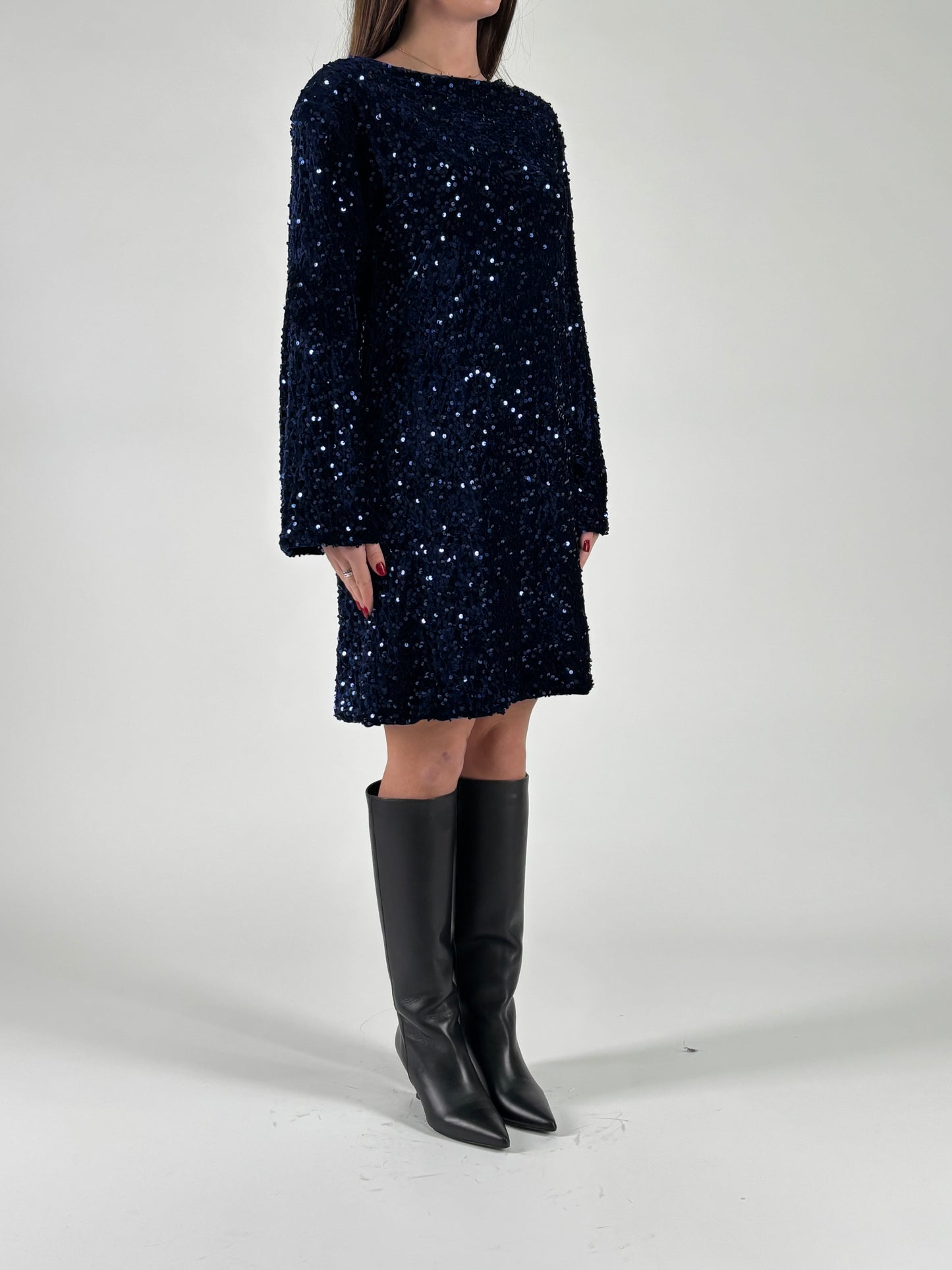 Aglaea Abito corto girocollo ml in paillettes blu BLU