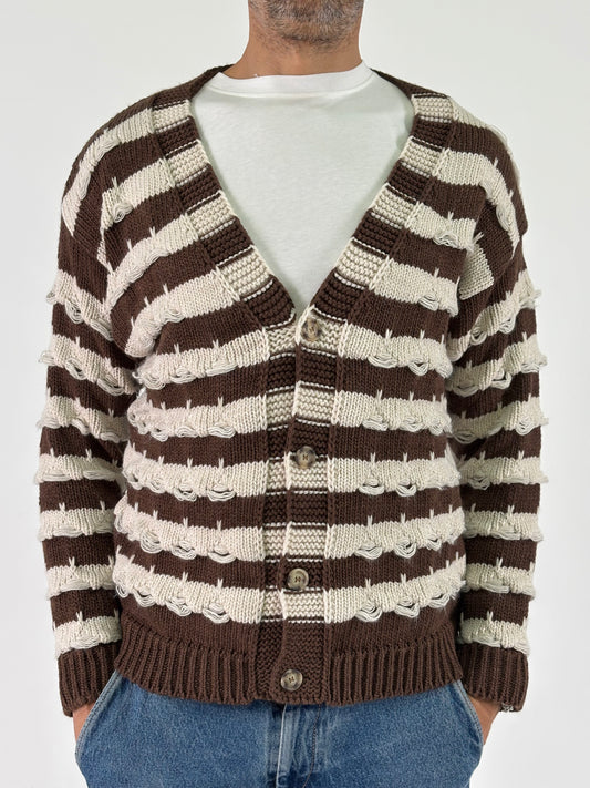 Berna Cardigan ml scollo V con fantasia rigata e rammendi BICOLORE
