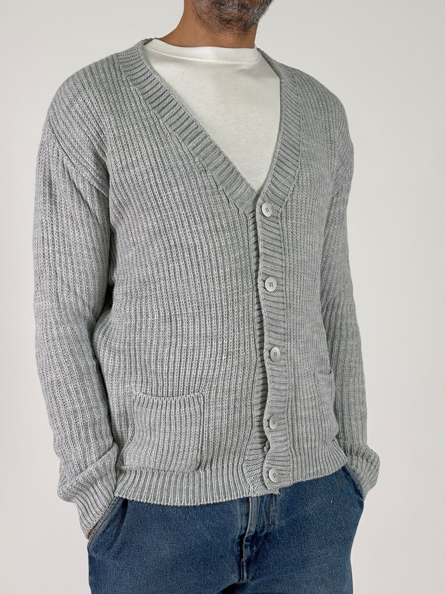 BL11 Cardigan collo V con tasche GRIGIO