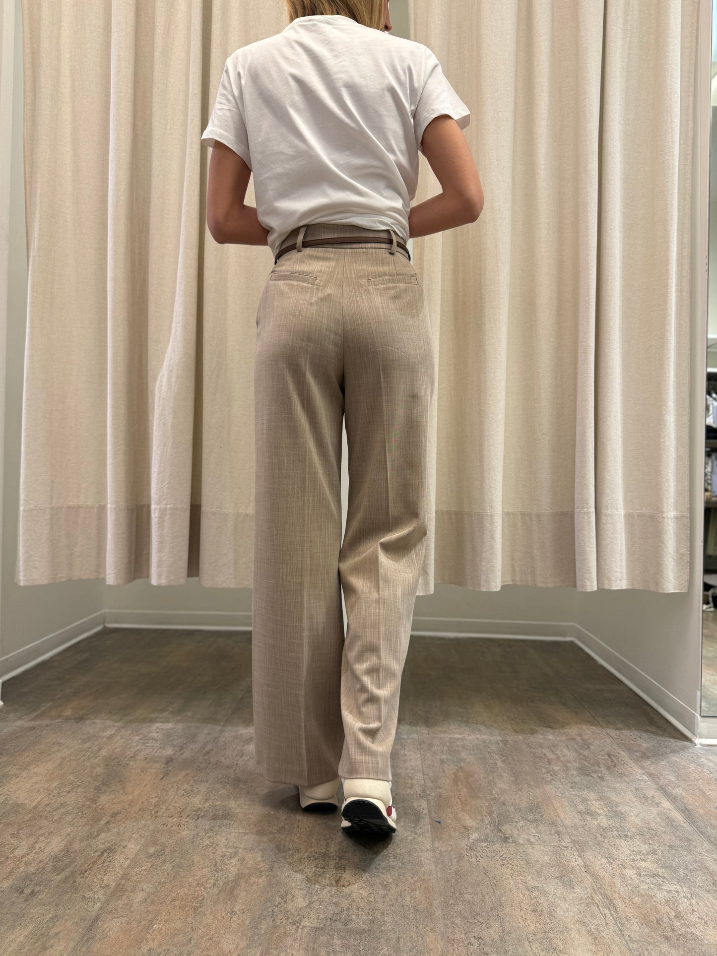 Eco Pantalone a palazzo con cintura SABBIA