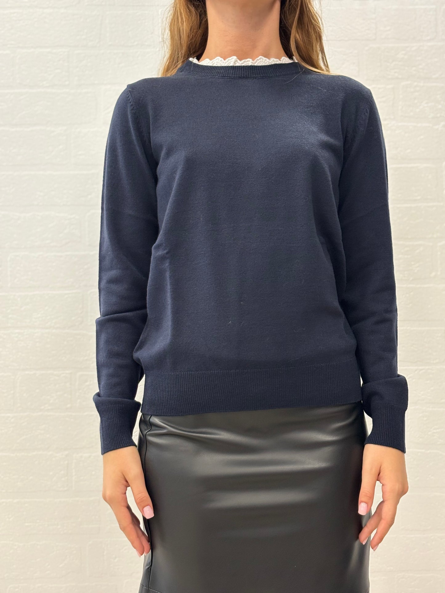 Kocca Maglia m/l lana girocollo pizzo BLU