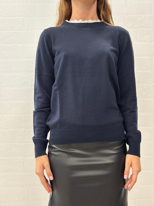 Kocca Maglia m/l lana girocollo pizzo BLU