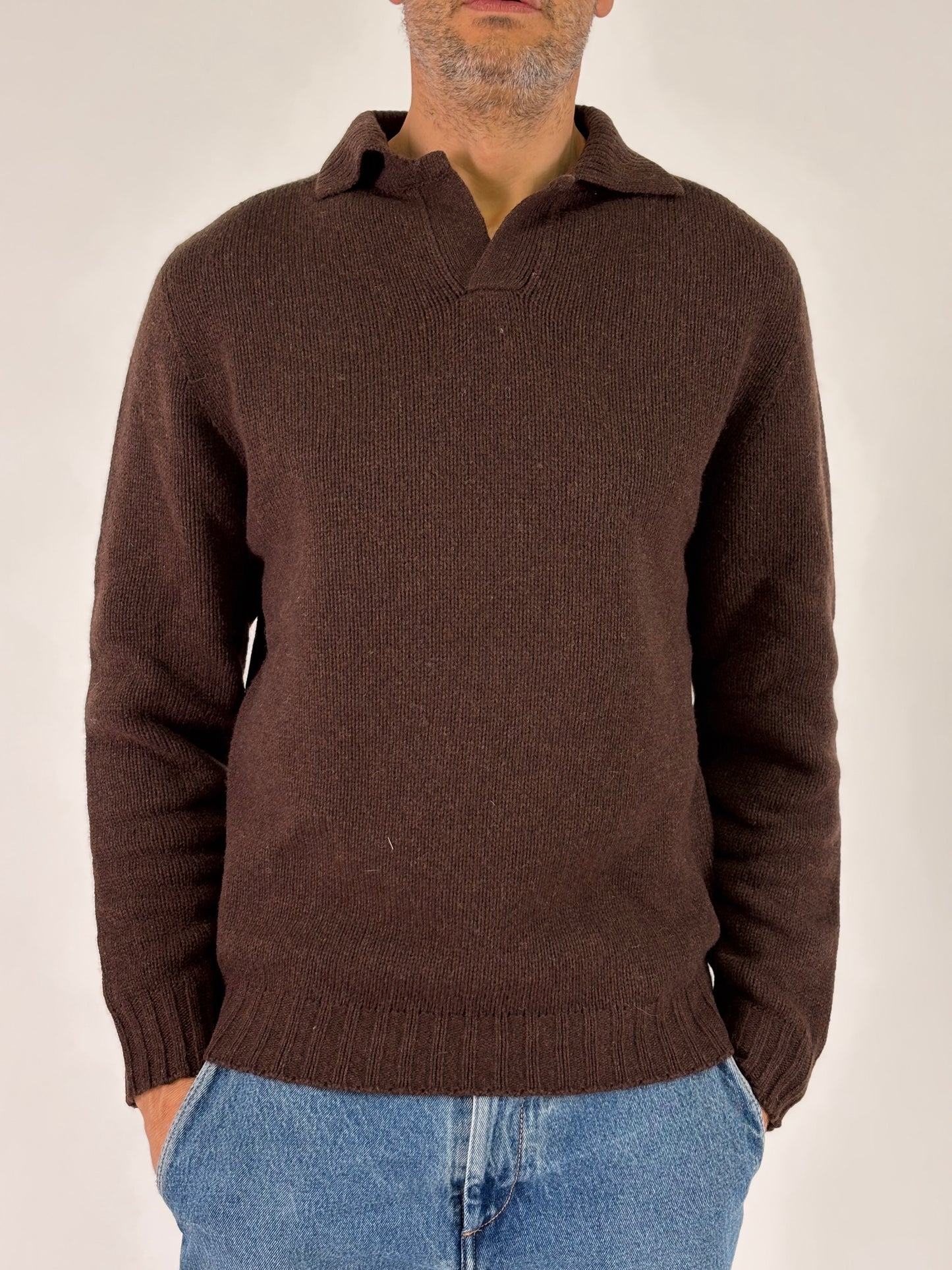 In the Box Maglia ml in lana con colletto MARRONE