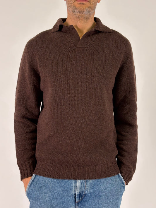 In the Box Maglia ml in lana con colletto MARRONE