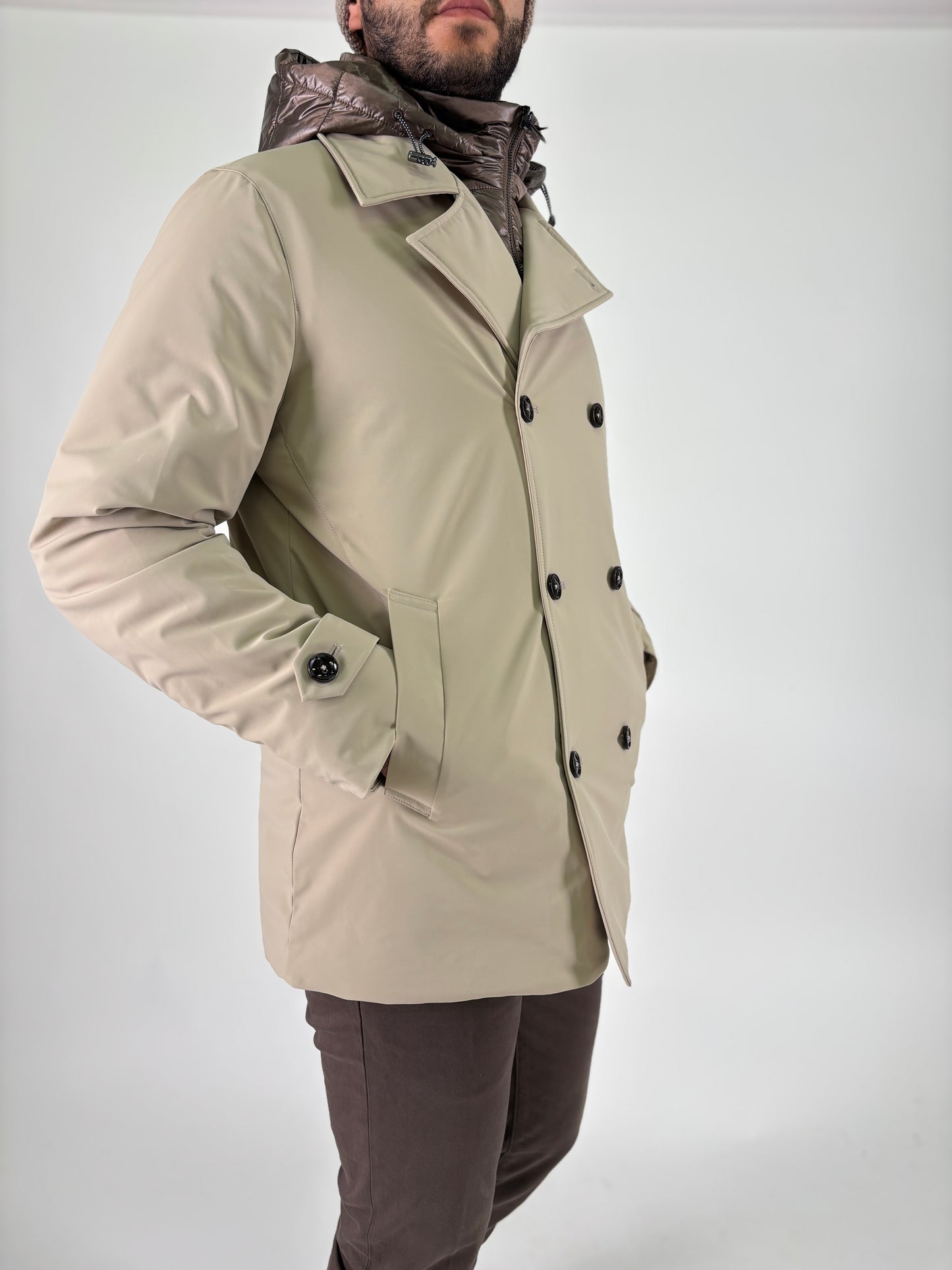 Heskimo Peacoat doppiopetto con pettorina staccabile BEIGE