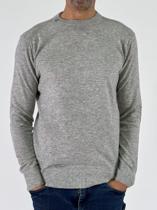 Loft88 Maglia ml girocollo in lana con toppa a righe GRIGIO