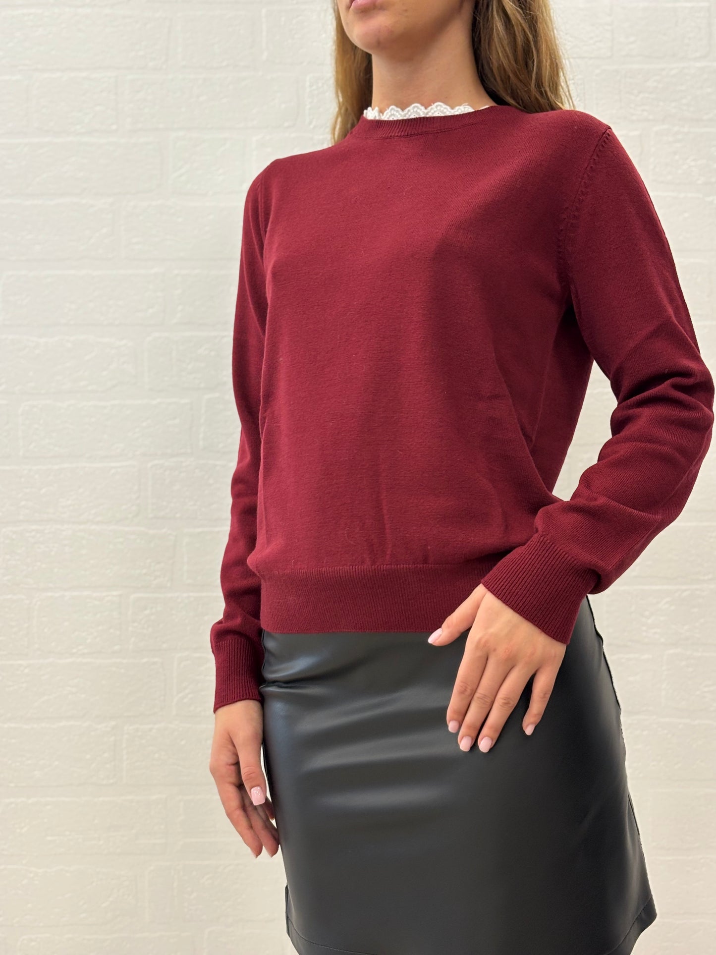 Kocca Maglia m/l lana girocollo pizzo BORDEAUX