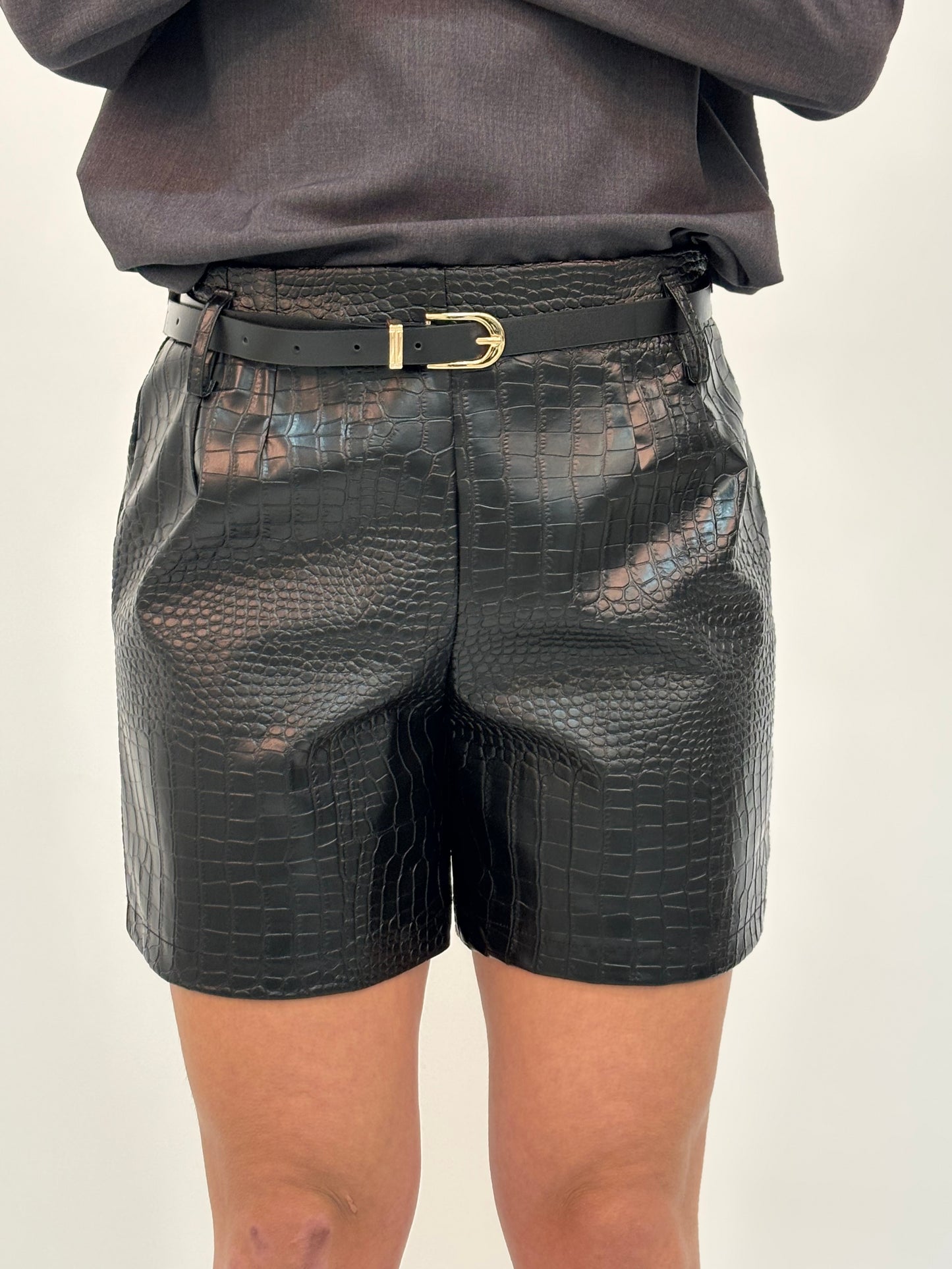 Susy MIx Minigonna ecopelle stampa cocco NERO