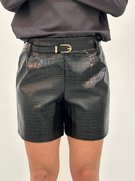 Susy MIx Minigonna ecopelle stampa cocco NERO