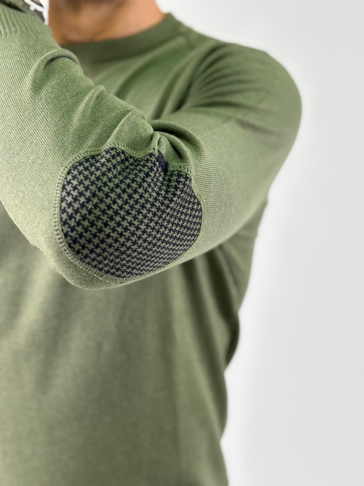 Loft88 Maglia girocollo taschino e toppe pied de poule VERDE