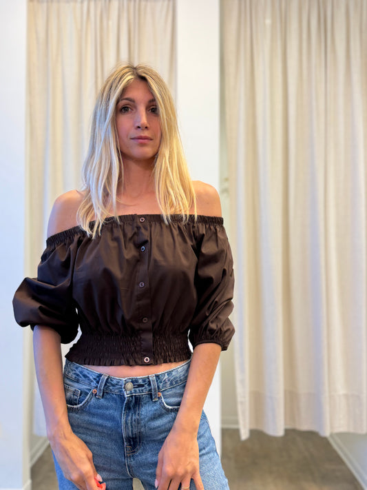 Myastreet camicia cropped manica gomito MARRONE