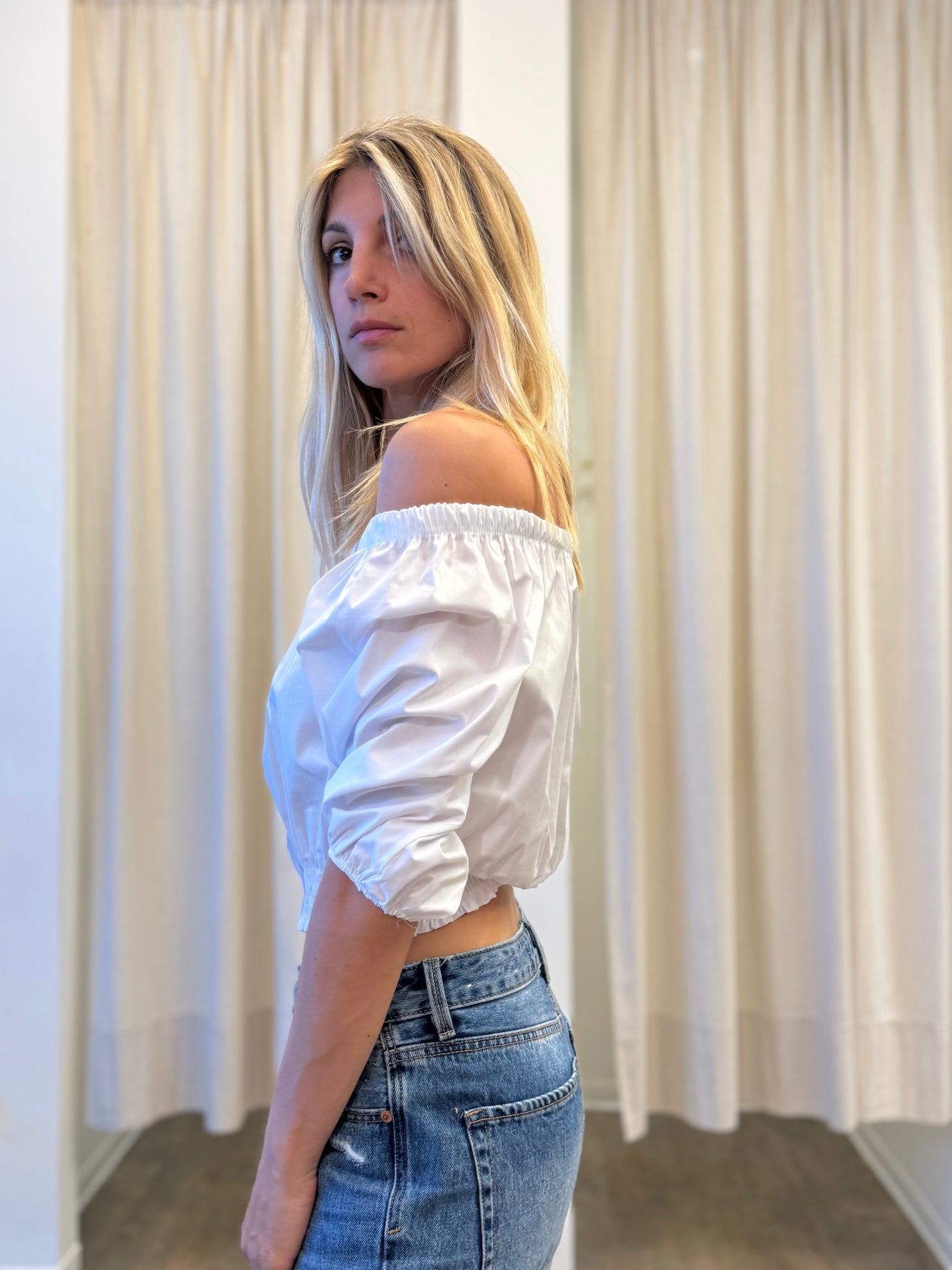 Myastreet camicia cropped manica gomito BIANCO