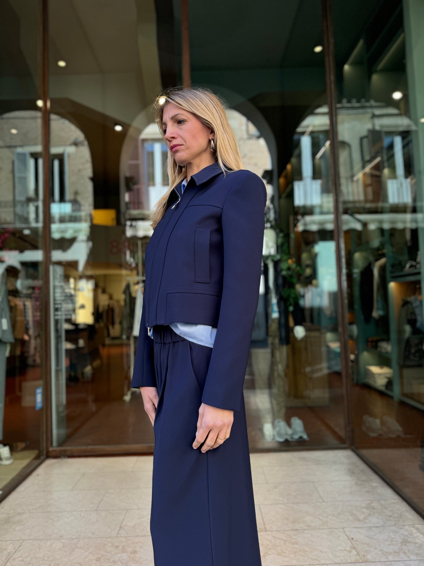 Patrizia Pepe Giubbino con zip doppio cursore e tasche BLU