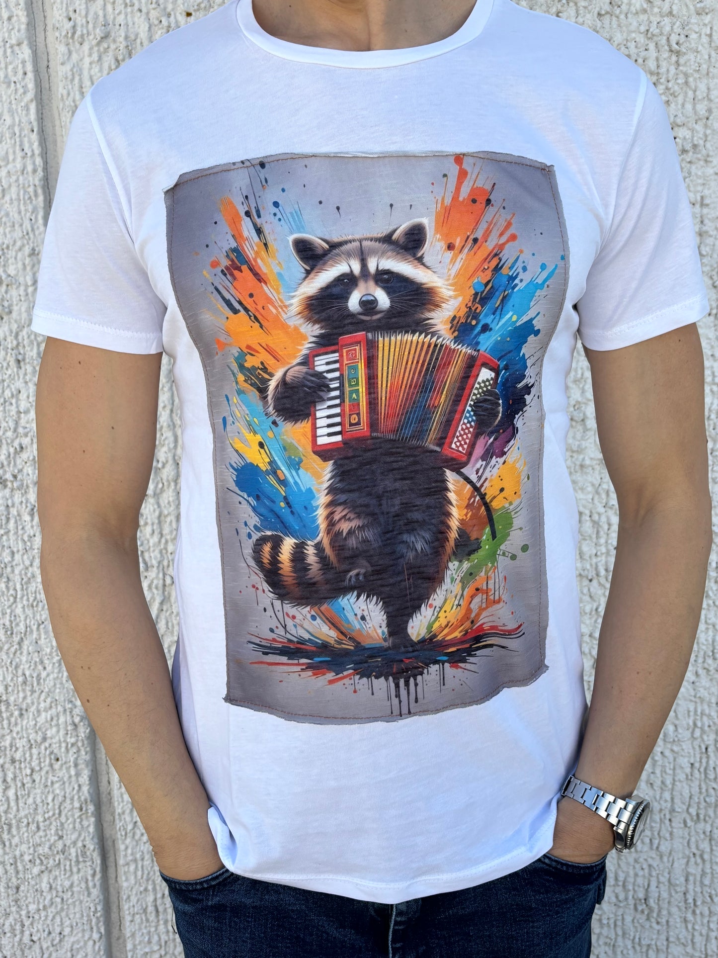 Trepuntonove t-shirt mm procione fisarmonica BIANCO