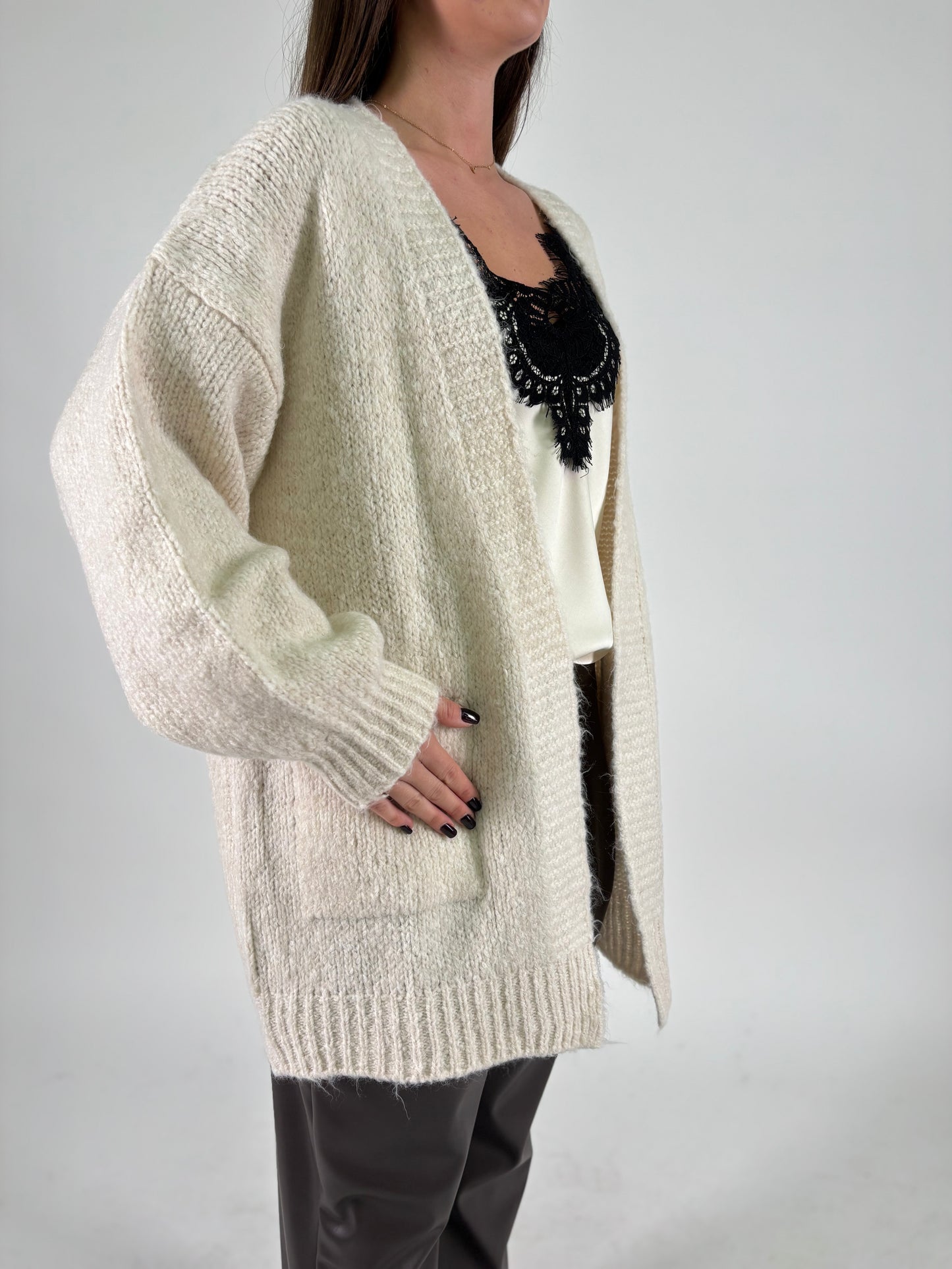 DIXIE cardigan scollo a v schiena PANNA