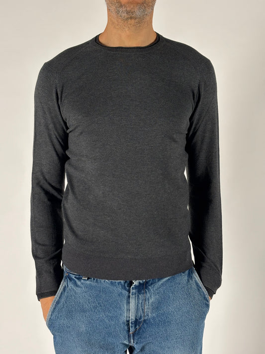 Loft88 Maglia girocollo ml con bottoni nel polsino ANTRACITE