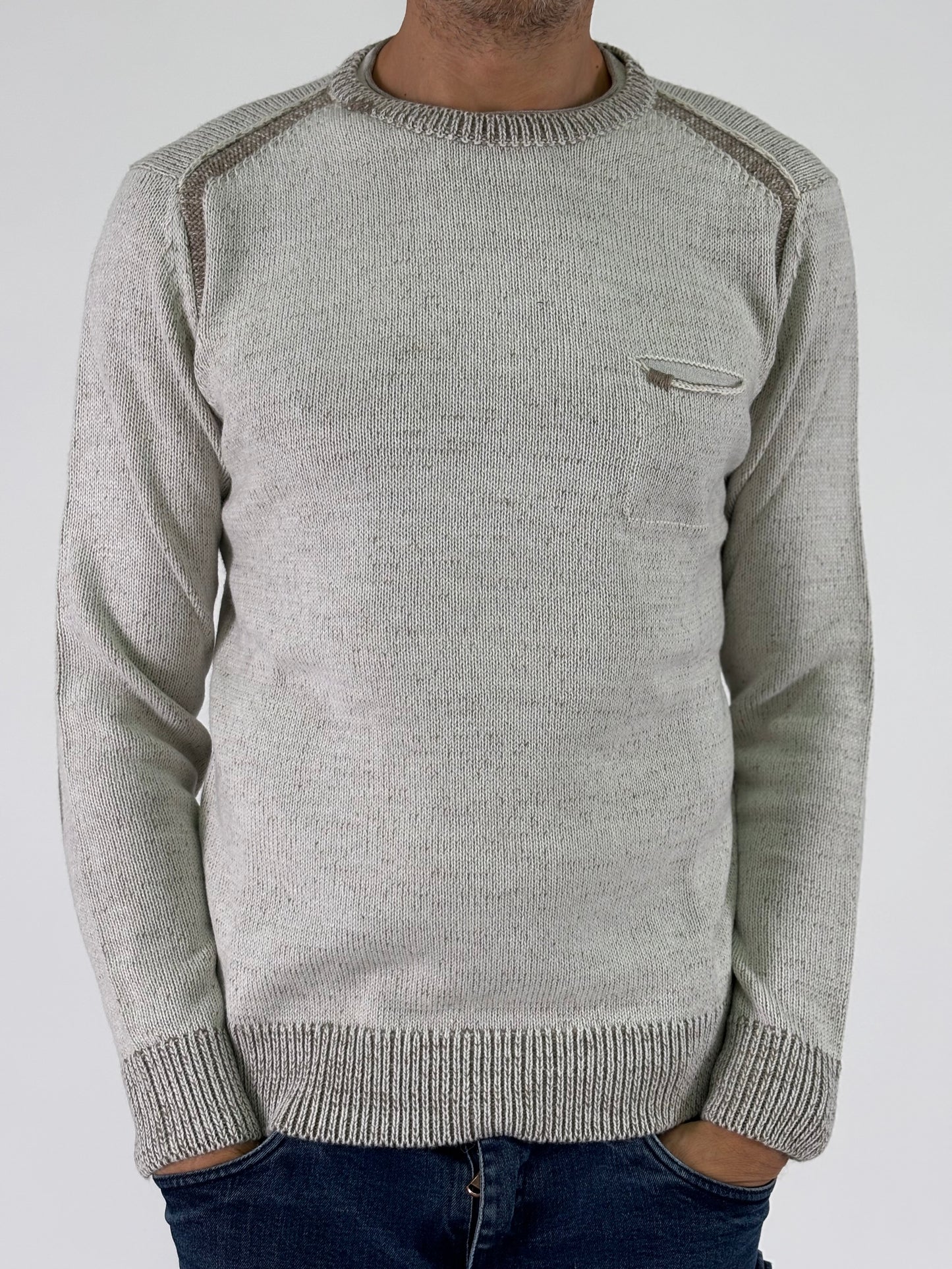 Loft 88 Maglia ml girocollo con taschino melange BEIGE