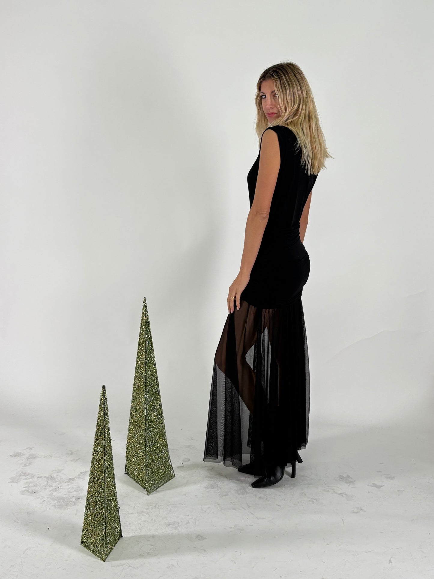 Haveone Abito lungo con colletto di strass staccabile NERO