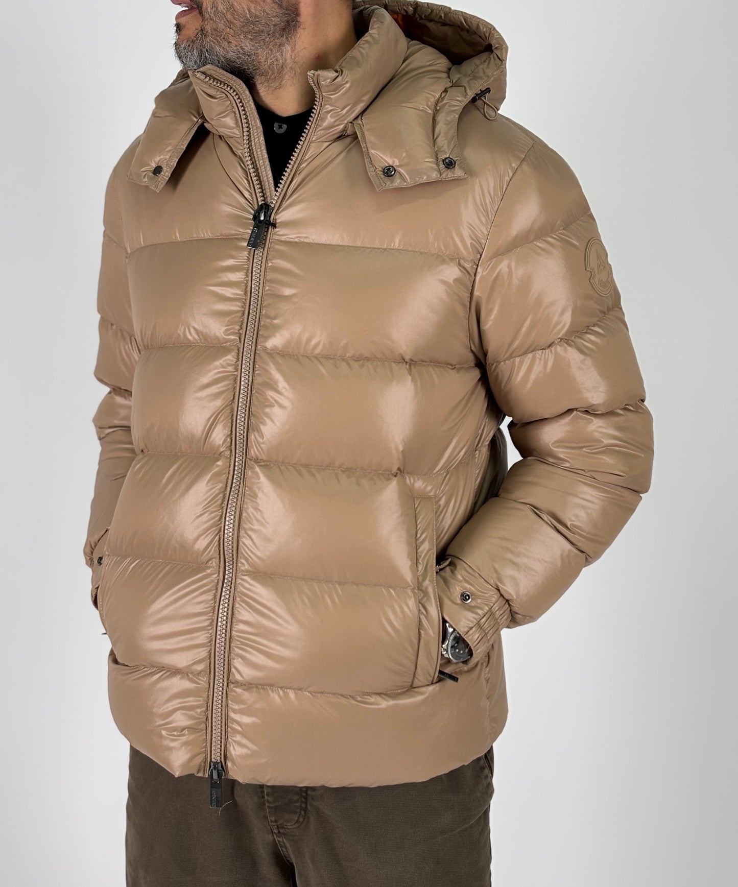 Heskimo piumino corto con cappuccio vera piuma d'oca BEIGE