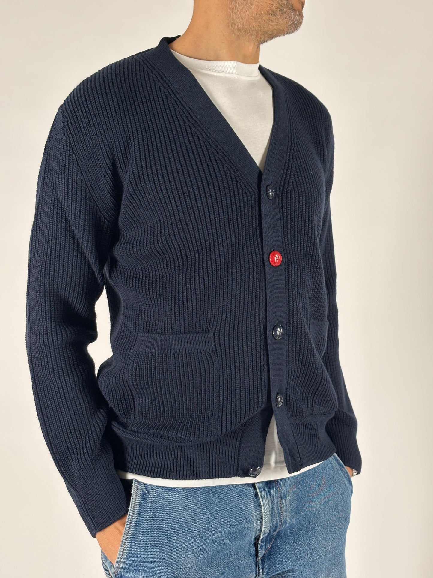 Seinse Cardigan ml V con un bottone rosso BLU