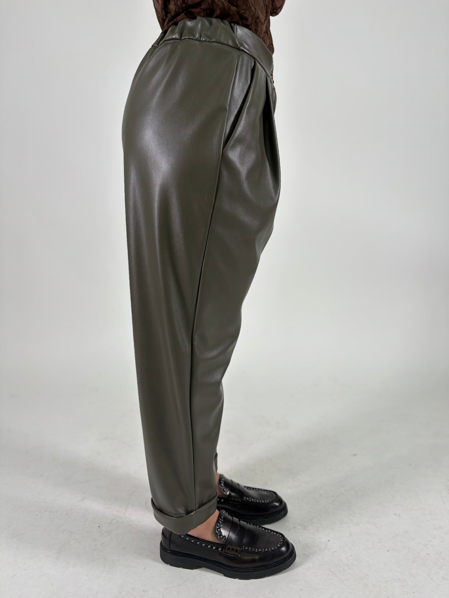 DIXIE pantalone ecopelle MILITARE