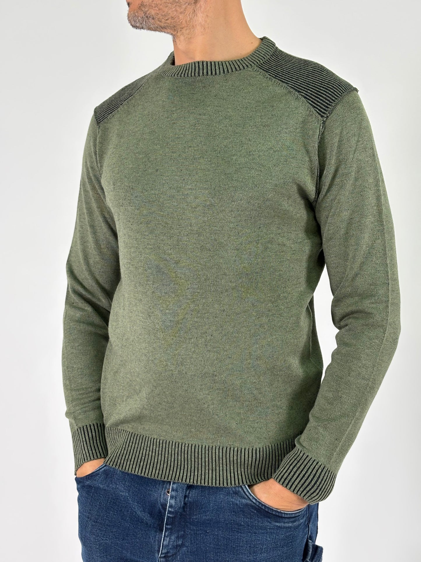 Loft88 Maglia girocollo ml costine sulla spalla VERDE