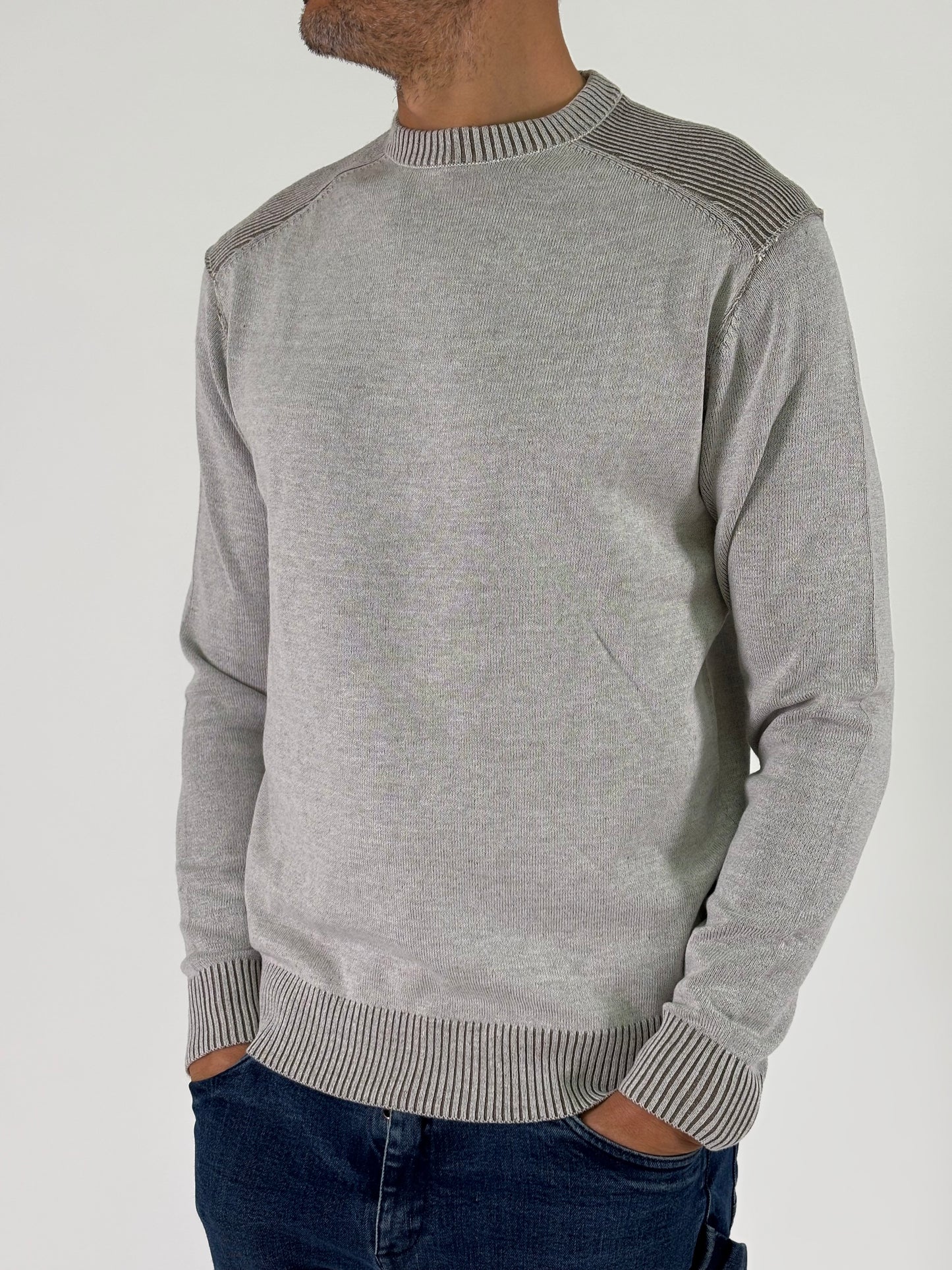 Loft88 Maglia girocollo ml costine sulla spalla ECRU'