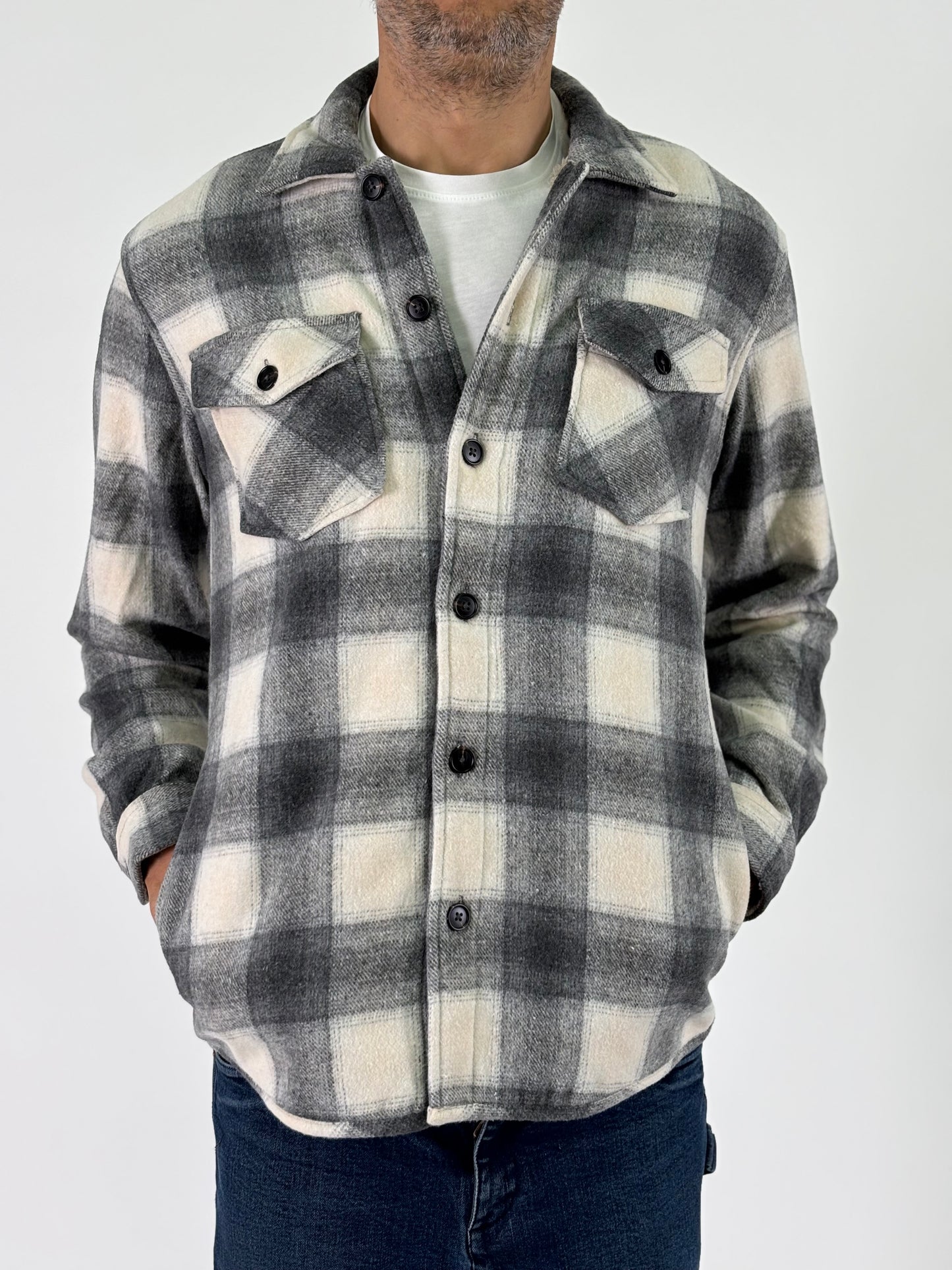 Philotinto overshirt a scacchi con pelliccia intera GRIGIO/PANNA