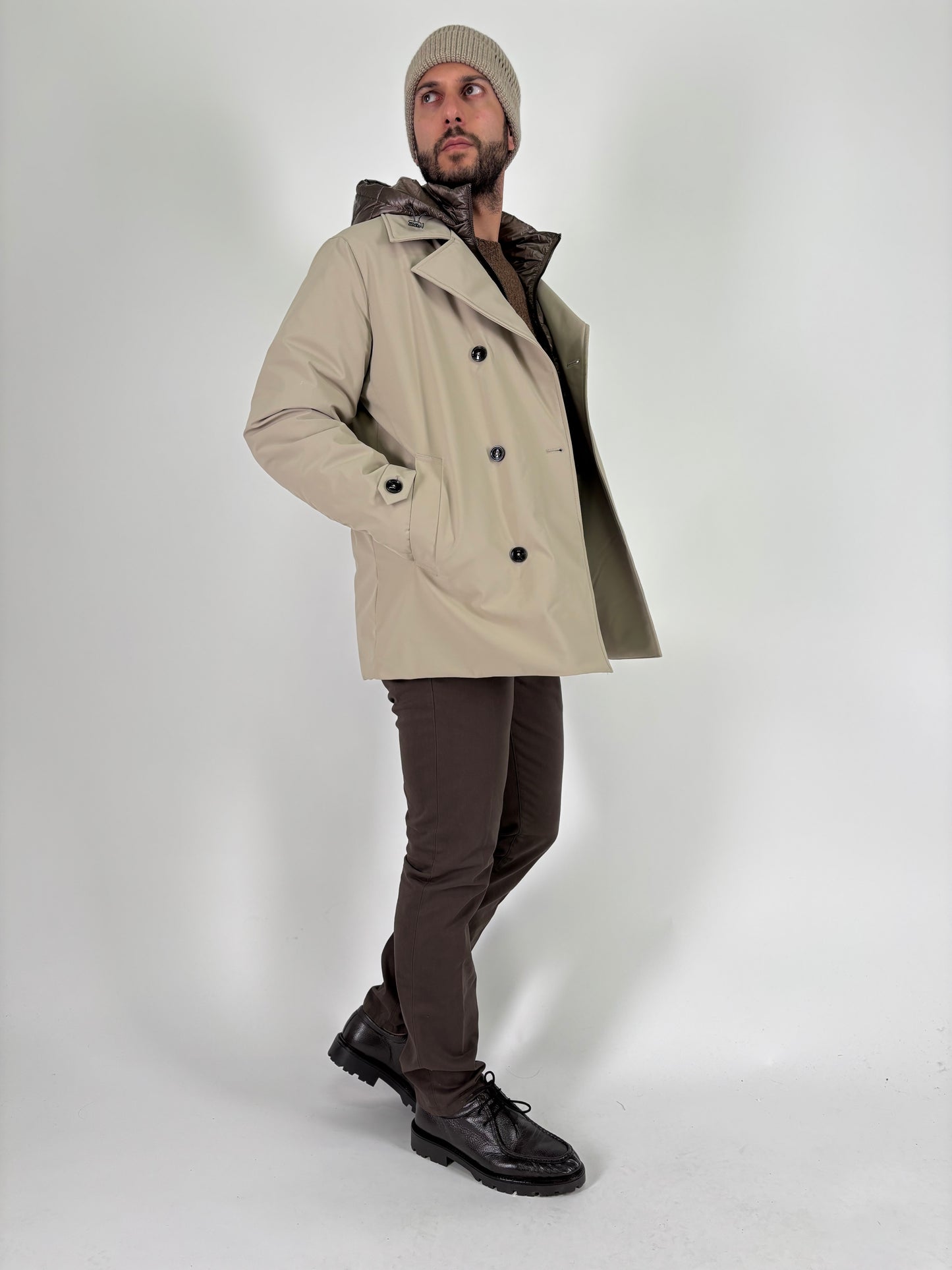 Heskimo Peacoat doppiopetto con pettorina staccabile BEIGE