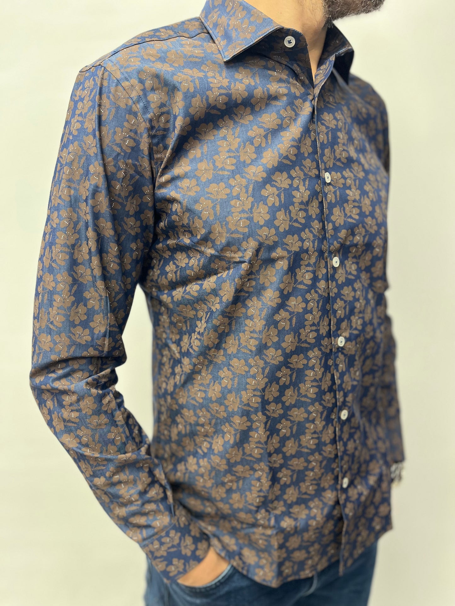 Alessandro Lamura Camicia fantasia floreale marrone BLU