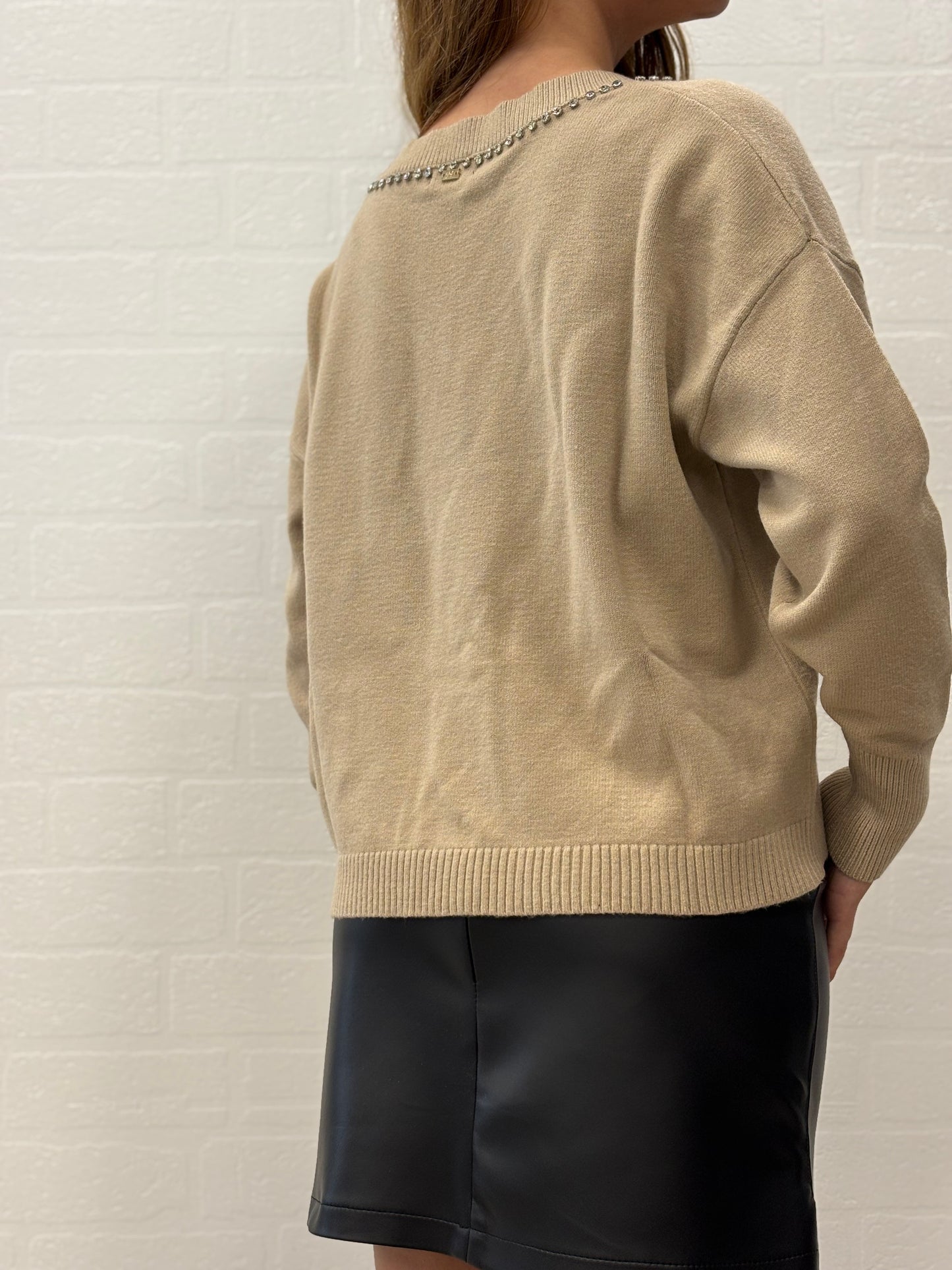 Griffai Maglia ml collo V con strass BEIGE