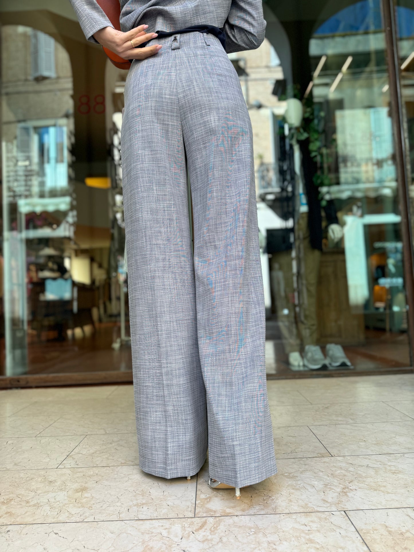 Patrizia Pepe Pantalone dritto vita alta, con passanti BLU/BIANCO