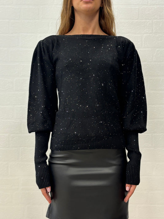 Griffai Maglia ml sbuffo con paillettes NERO