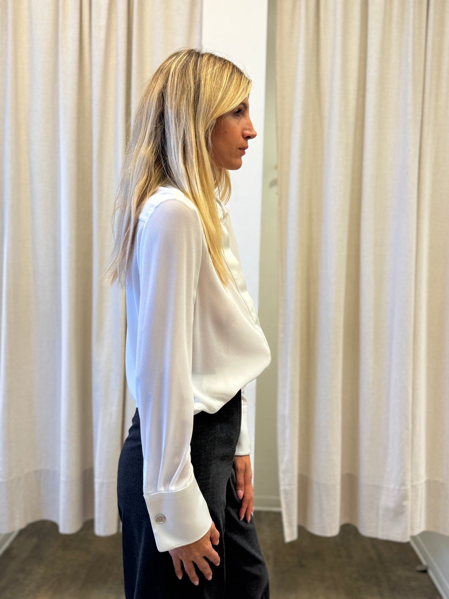 Relish Camicia ml colletto, finta coperta e polsini in raso PANNA