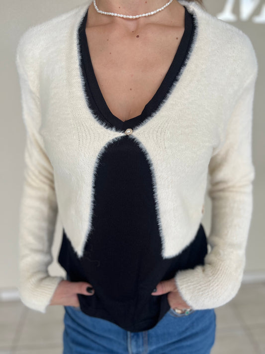 Artigli Cardigan corto con pelo PANNA