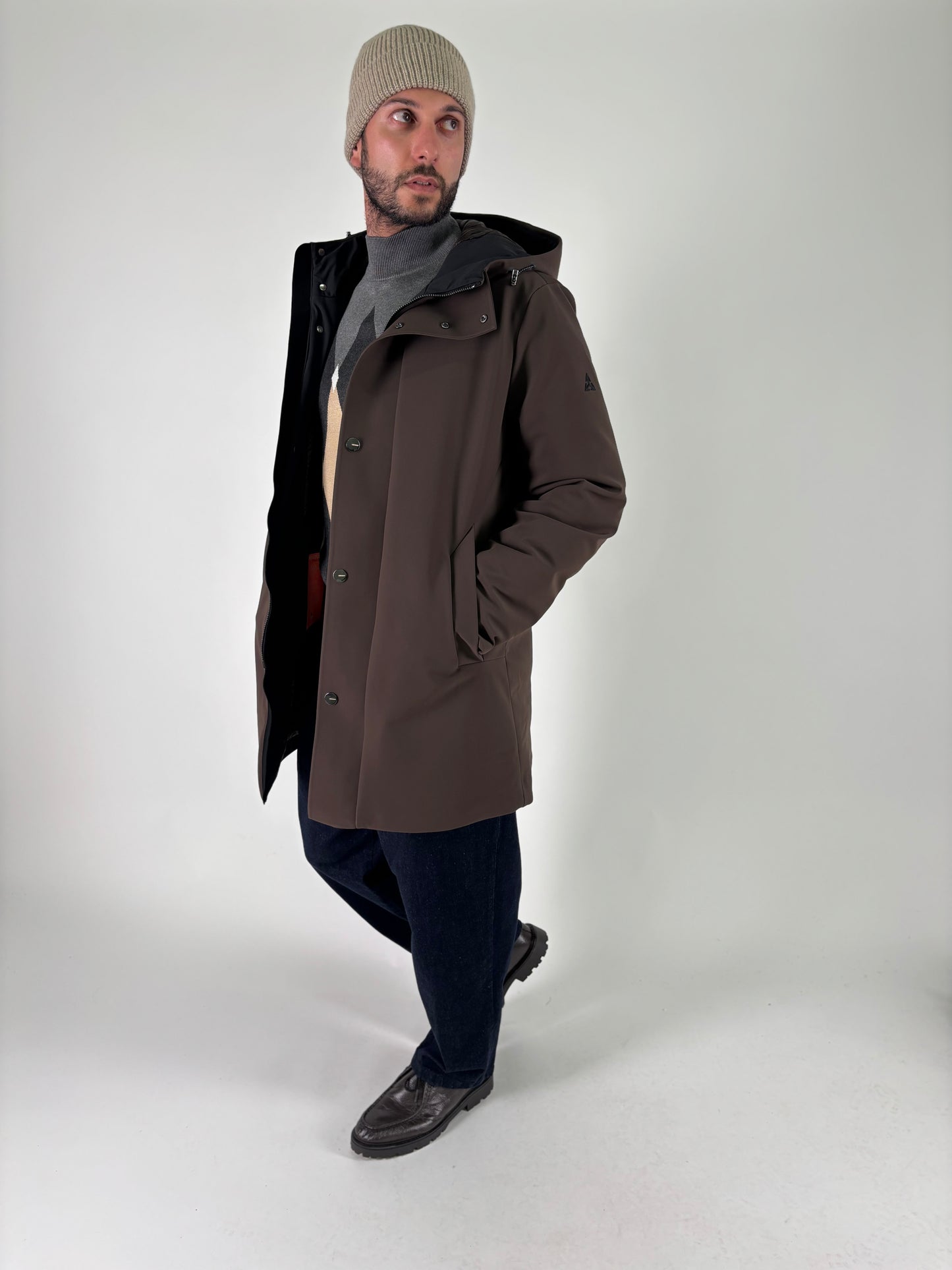 Heskimo Parka softshell con bottoni a vista MARRONE