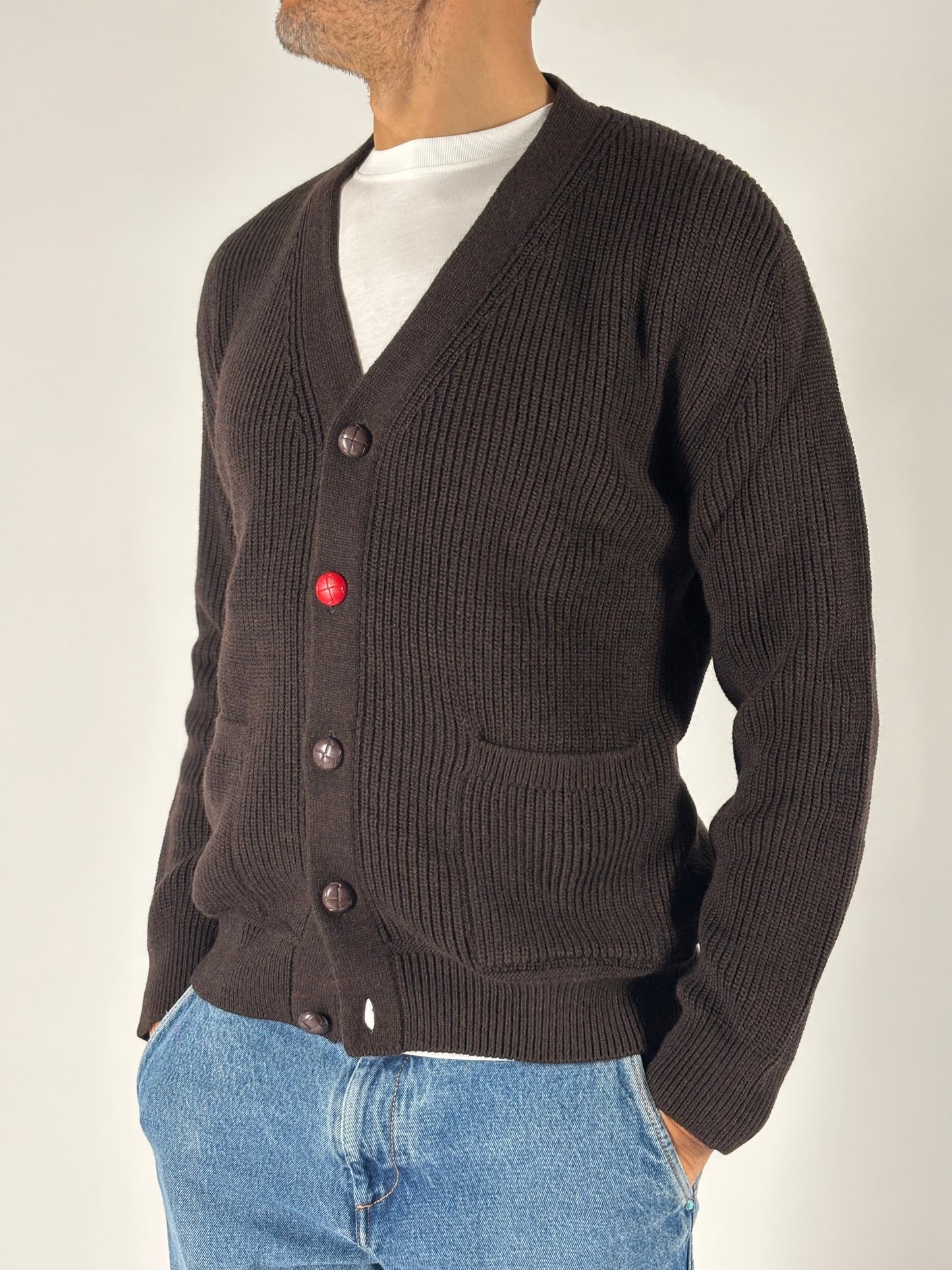Seinse Cardigan ml V con un bottone rosso MARRONE