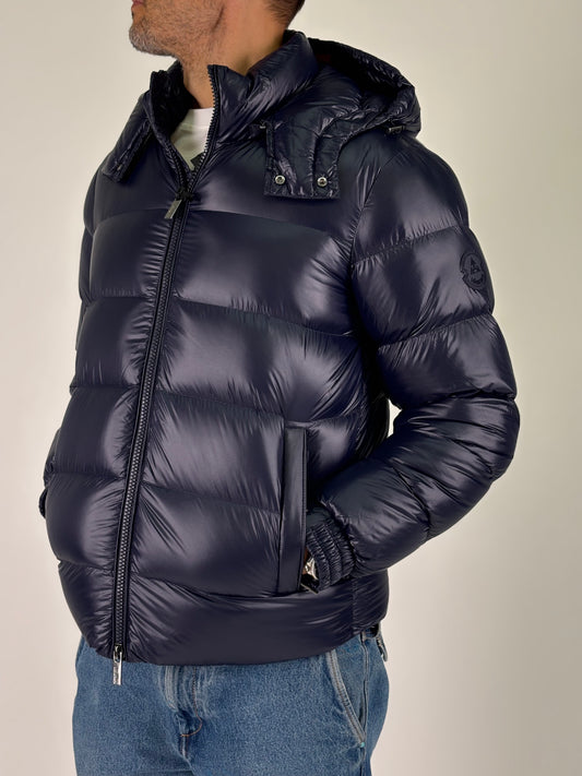 Heskimo piumino corto con cappuccio vera piuma d'oca BLU