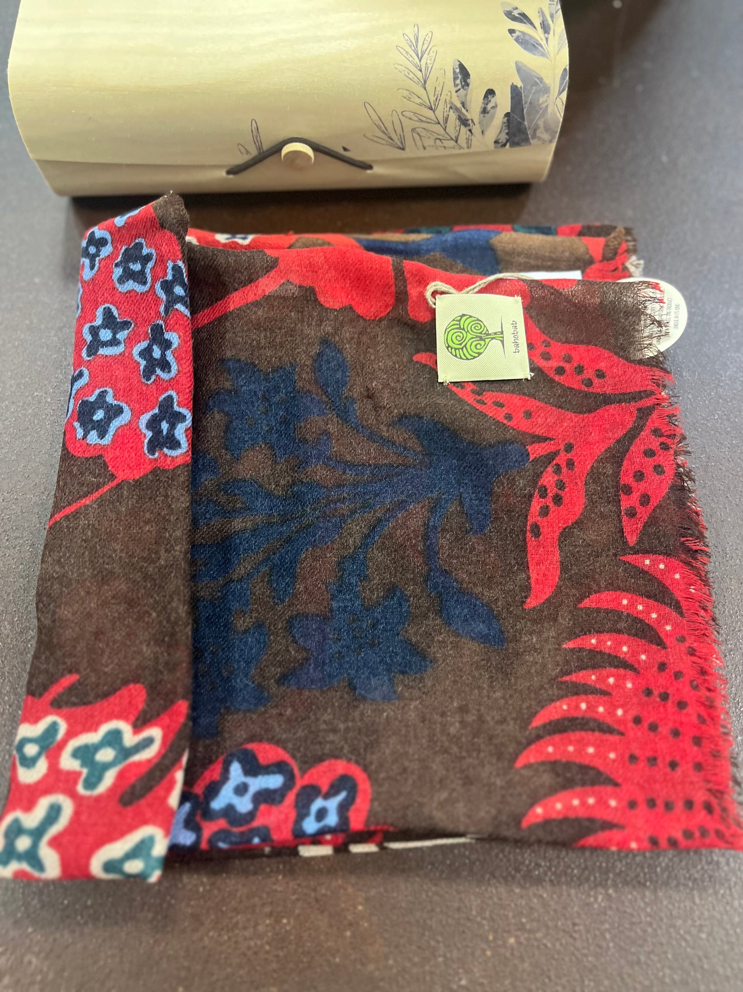 Bahobab Sciarpa 100% lana fantasia fiori ROSSO/BLU/GRIGIO/OTTANIO