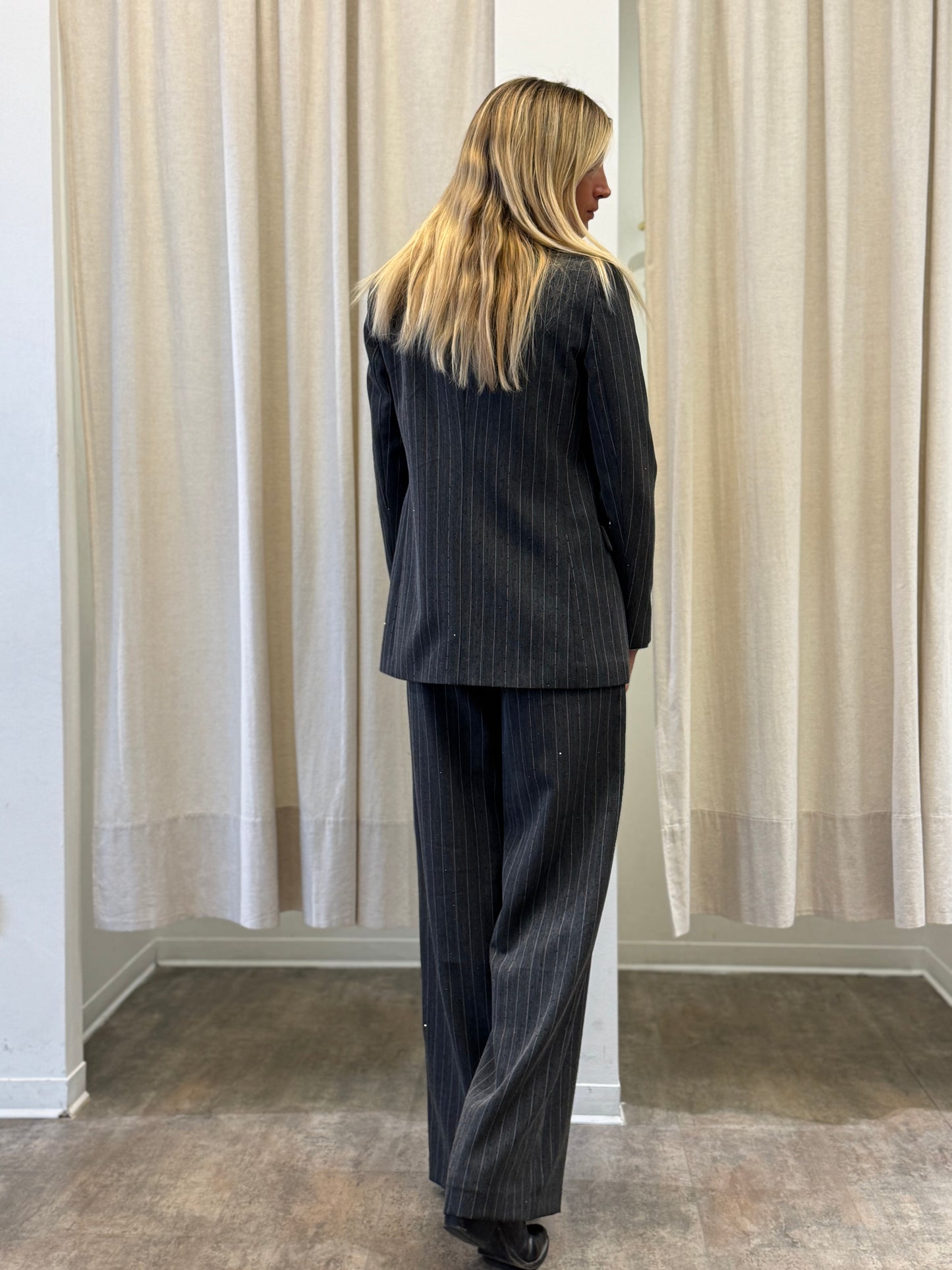 Relish Pantalone palazzo gessato con punti luce GRIGIO