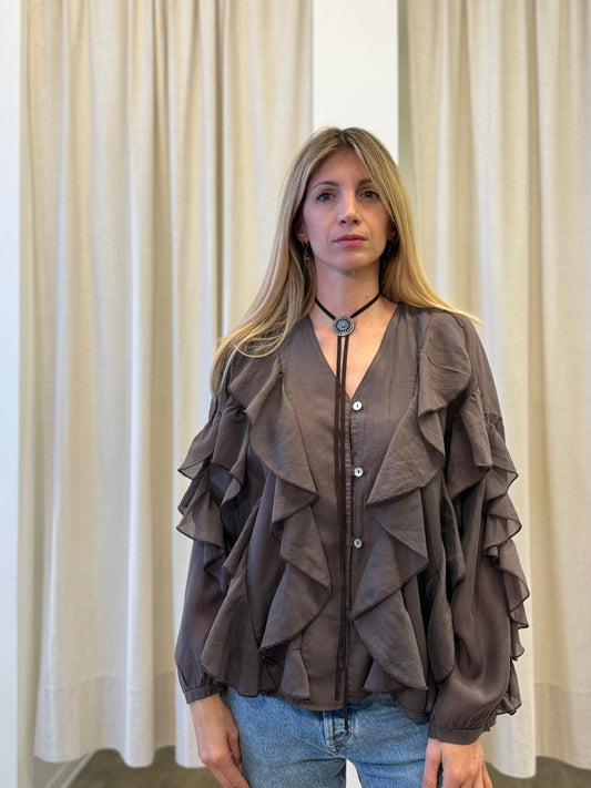 Susy Mix Camicia con rouches e collana MARRONE